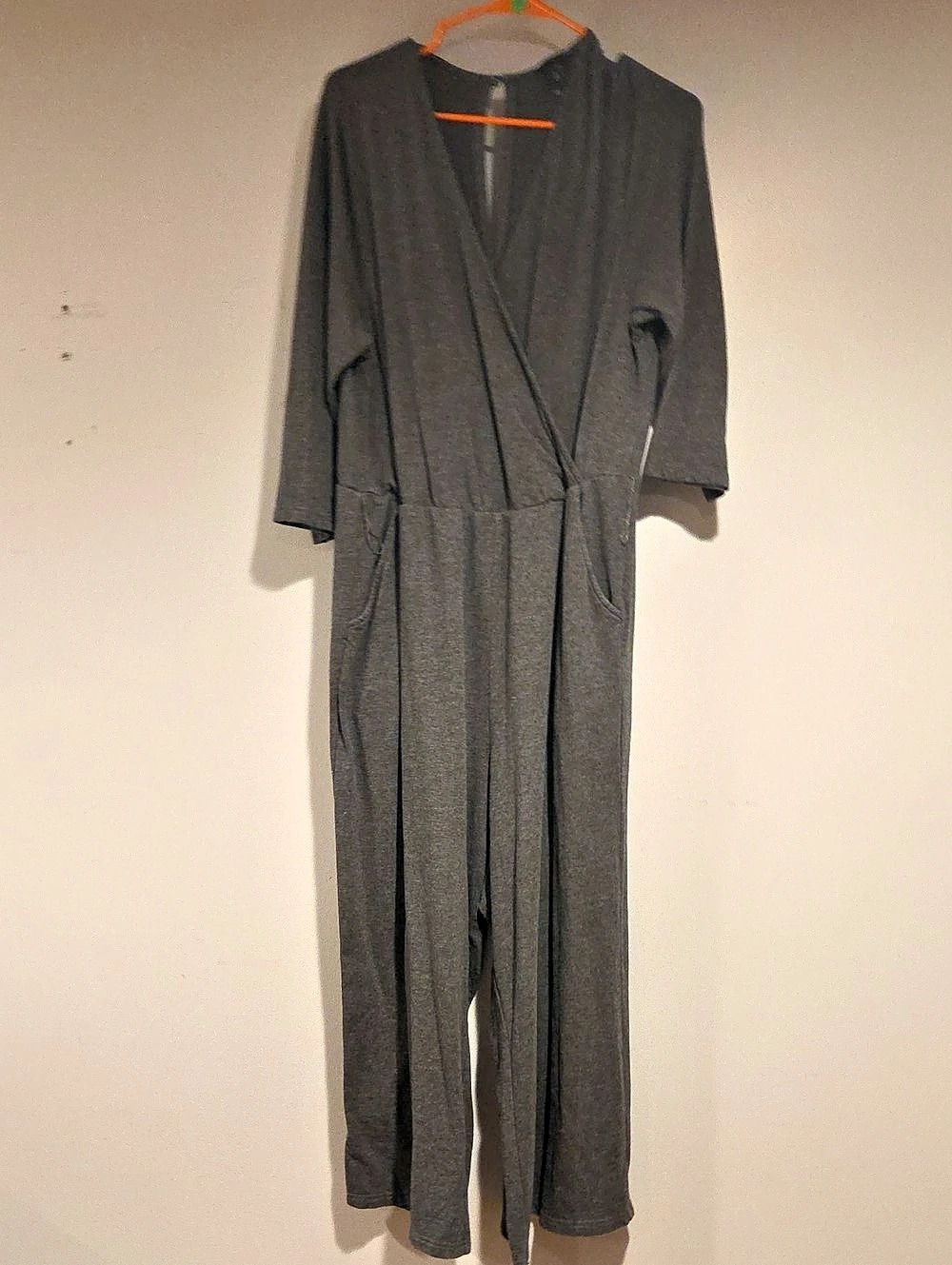 154. TORRID Wrap Front Wide Leg Jumpsuit Size 2 Gray Like New